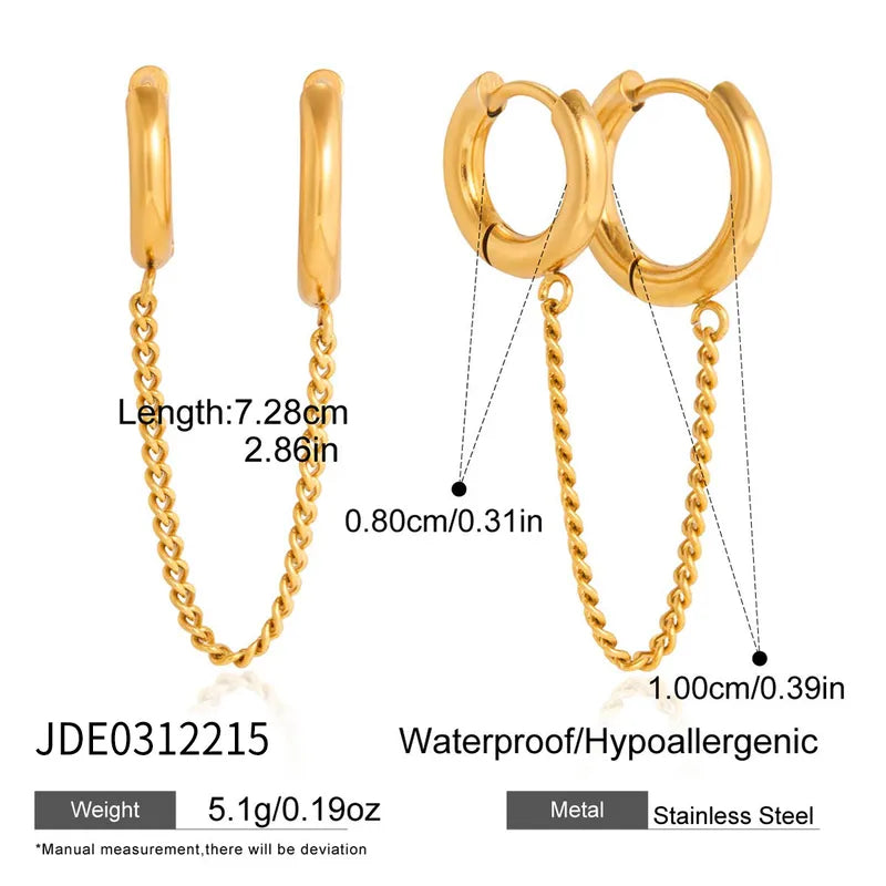 Aretes Doble Dorado Acero Inoxidable