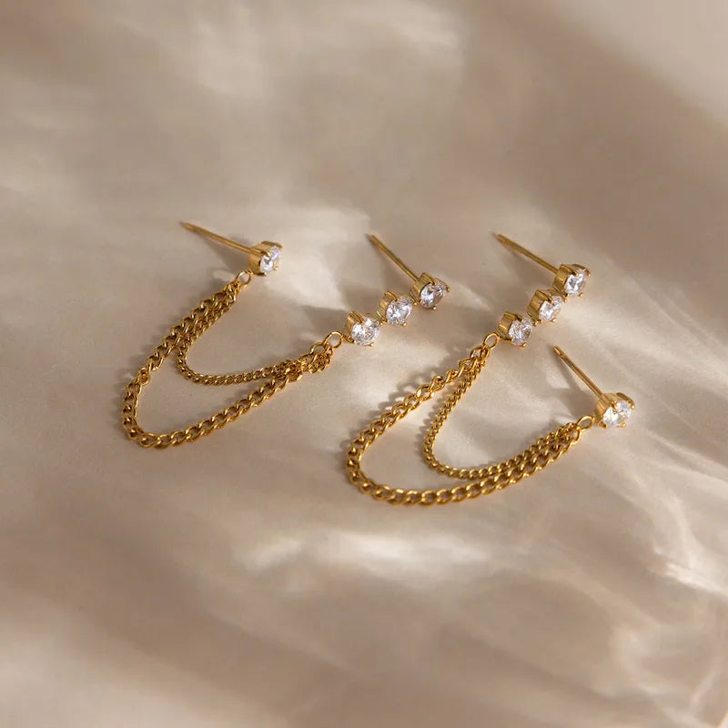 Aretes Doble Cadena Acero Inoxidable