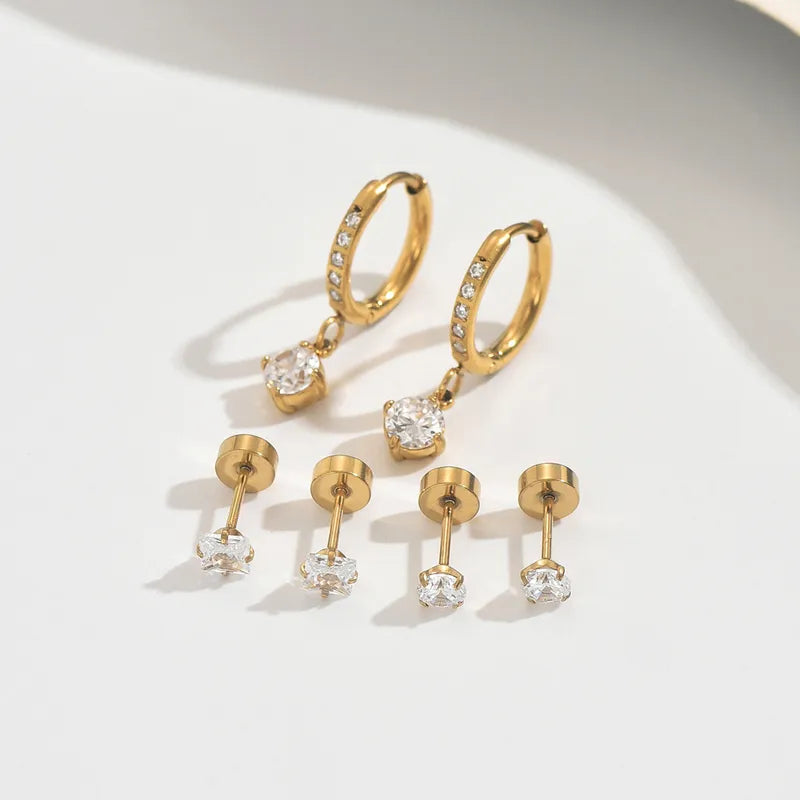 Set Aretes Dorados Acero Titanio