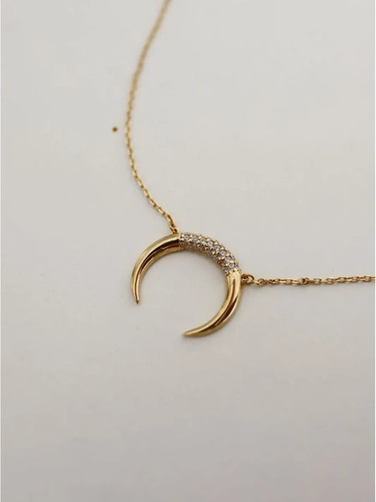 Collar Luna Dorado Plata De Ley 925