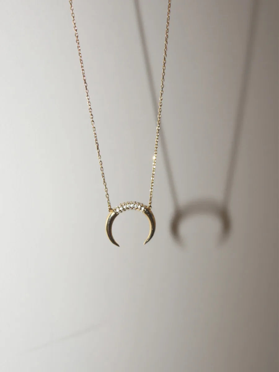Collar Luna Dorado Plata De Ley 925