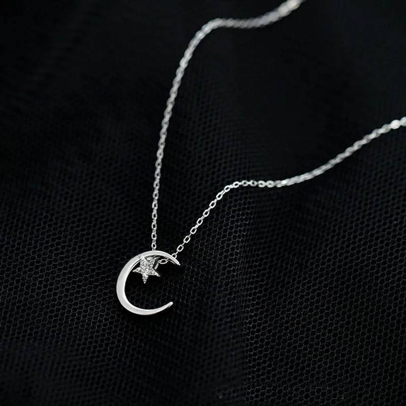 Collar Luna Estrella Plata De Ley 925