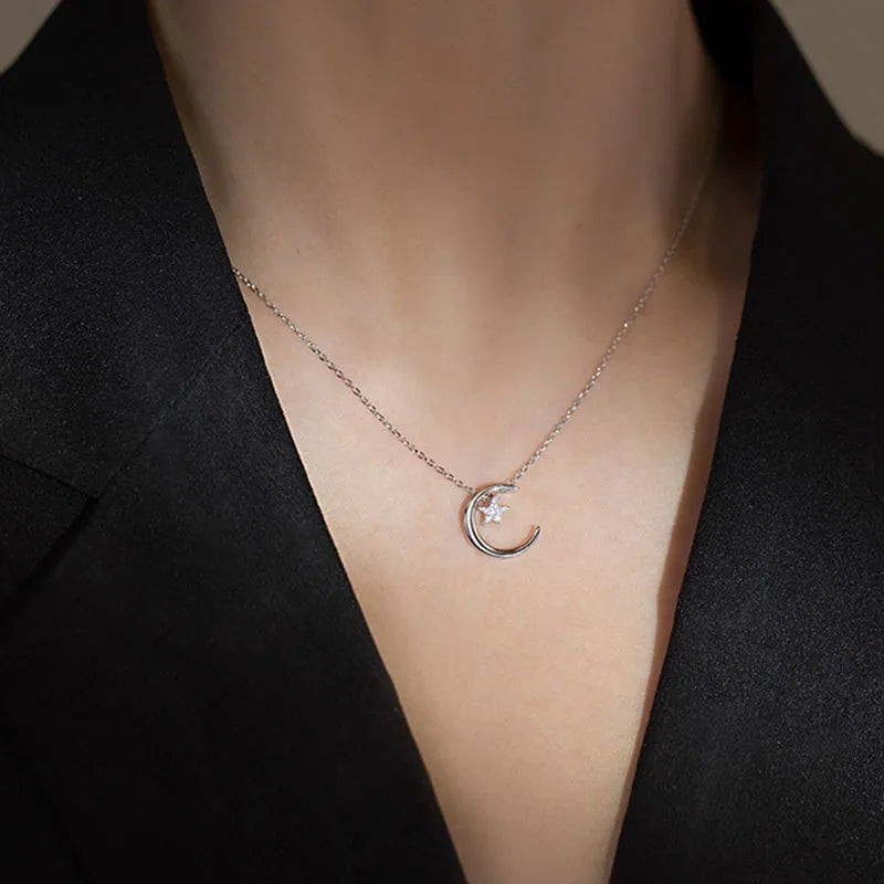 Collar Luna Estrella Plata De Ley 925