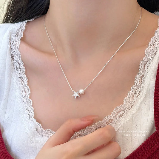 Collar Estrella de Mar Perla Plata De Ley 925