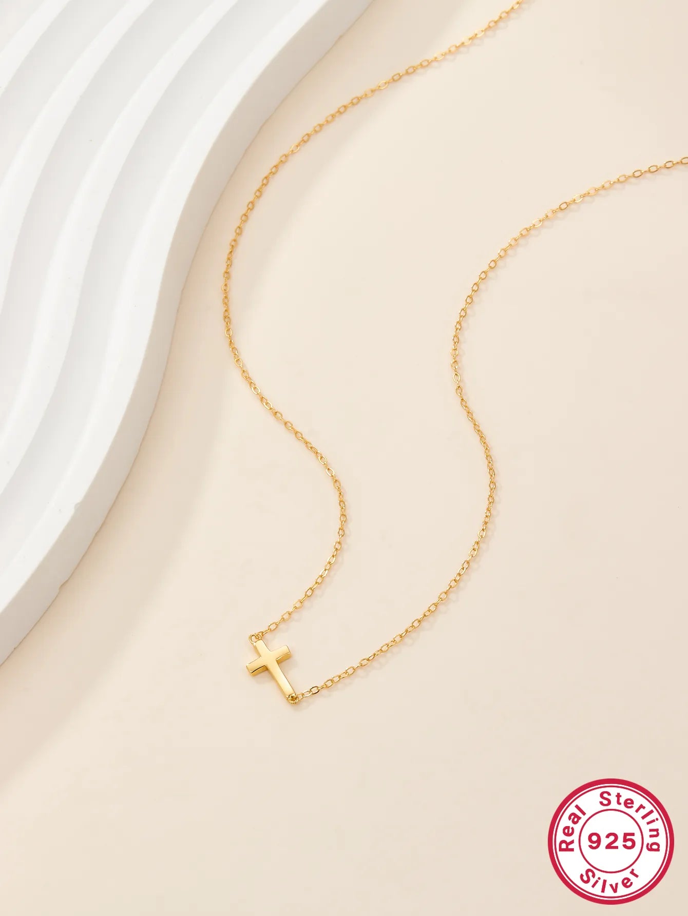 Collar Cruz Dorado Plata De Ley 925