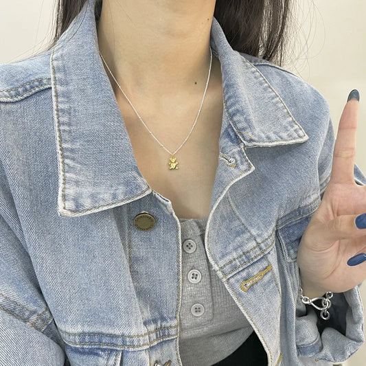 Collar Oso Bicolor Plata De Ley 925