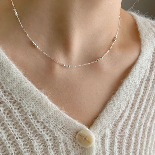 Collar Delicado Bolitas Plata De Ley 925
