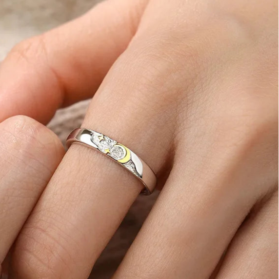 Anillo Ajustable Luna Estrellas Plata De Ley 925