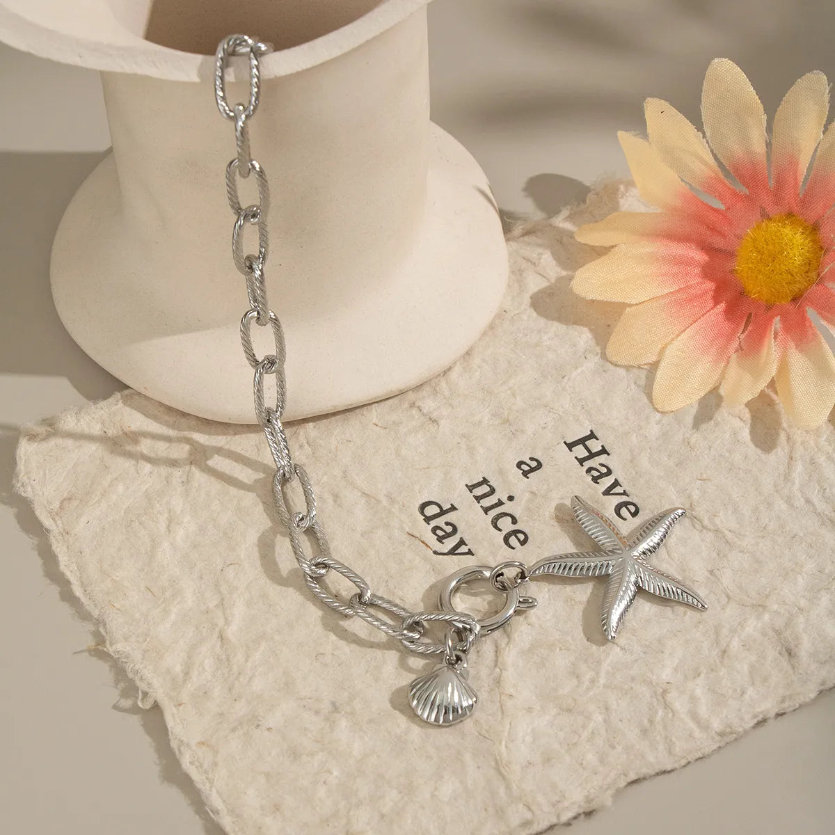 Pulsera Perla Estrella De Mar Acero Inoxidable