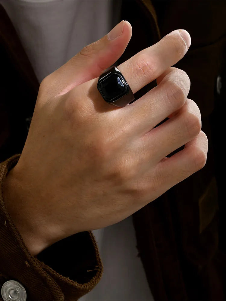 Anillo Punk Cuadrado Negro Acero Inoxidable