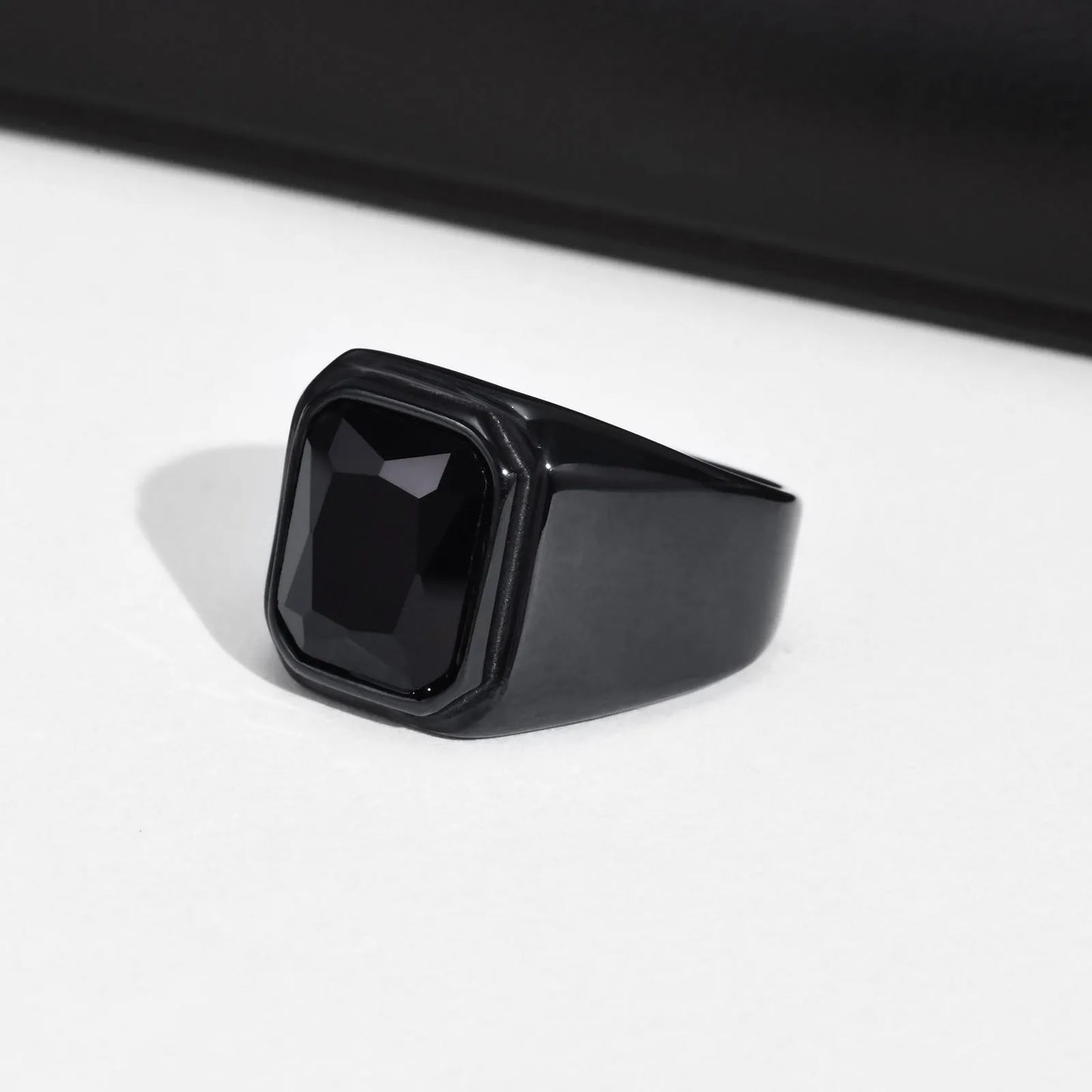 Anillo Punk Cuadrado Negro Acero Inoxidable