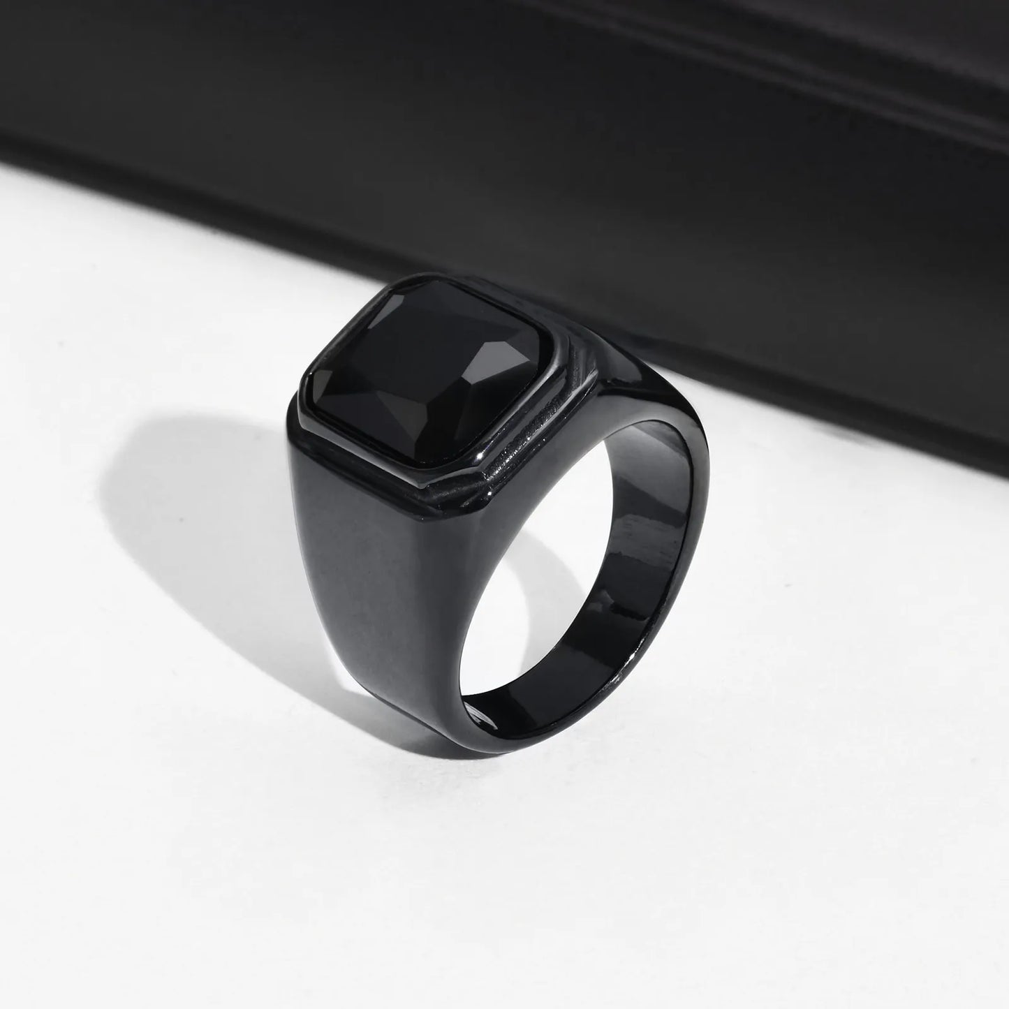 Anillo Punk Cuadrado Negro Acero Inoxidable