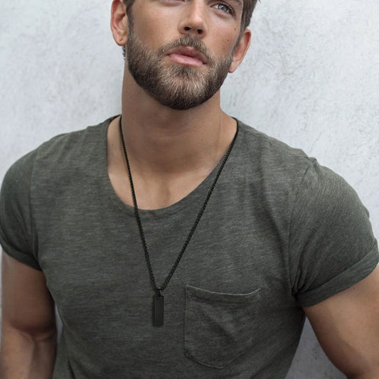 Collar Rectangular Negro Acero Inoxidable