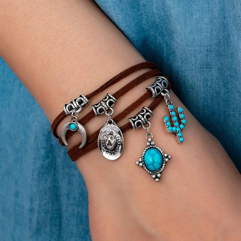 Pulsera Cactus Sombrero Café Turquesa Metal