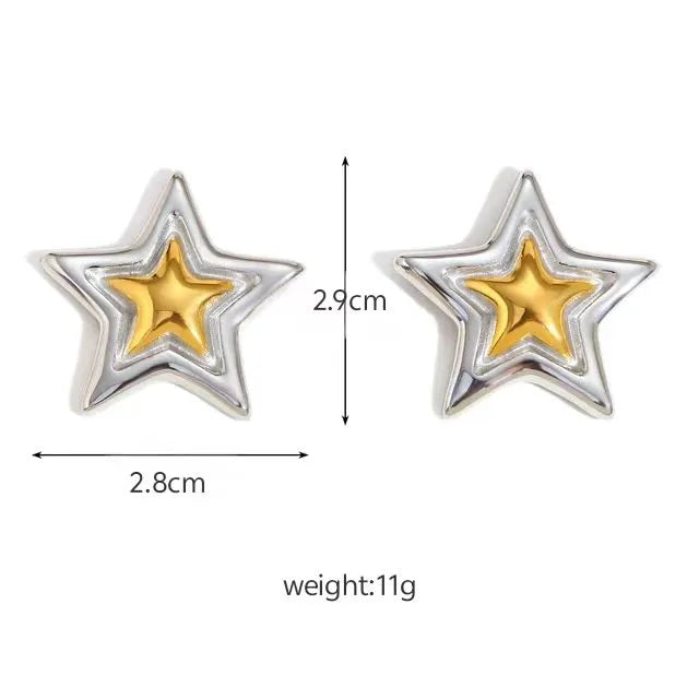 Aretes Estrella Bicolor Acero Inoxidable