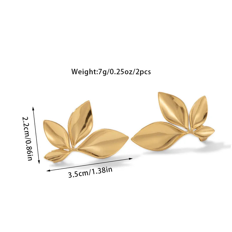 Aretes Hojas Dorado Acero Inoxidable