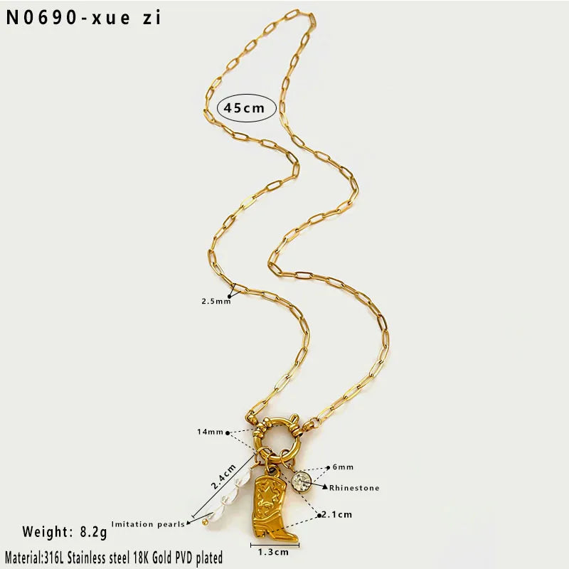 Collar Bota Perlas Acero Inoxidable