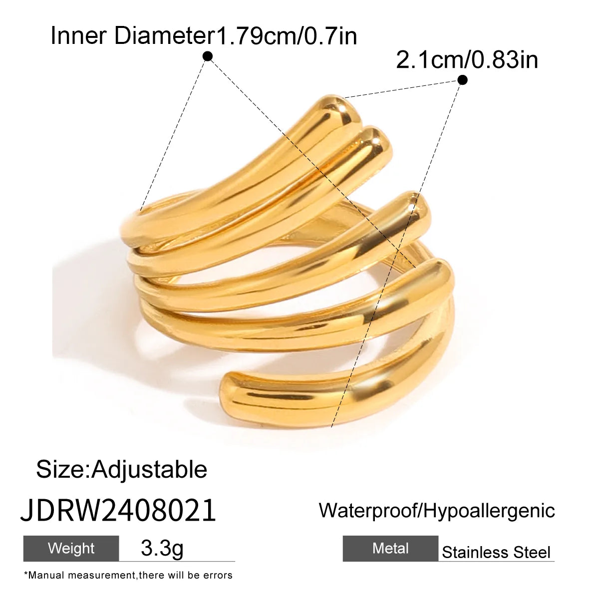 Anillo Abierto Dorado Acero Inoxidable