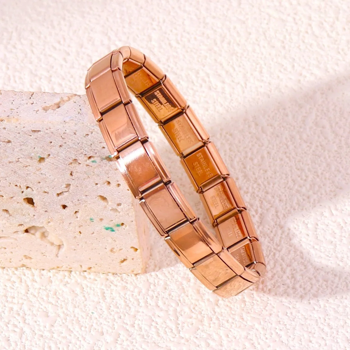 Pulsera Italiana Oro Rosado Acero Inoxidable
