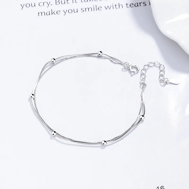 Pulsera Doble Bolitas Plata Esterlina