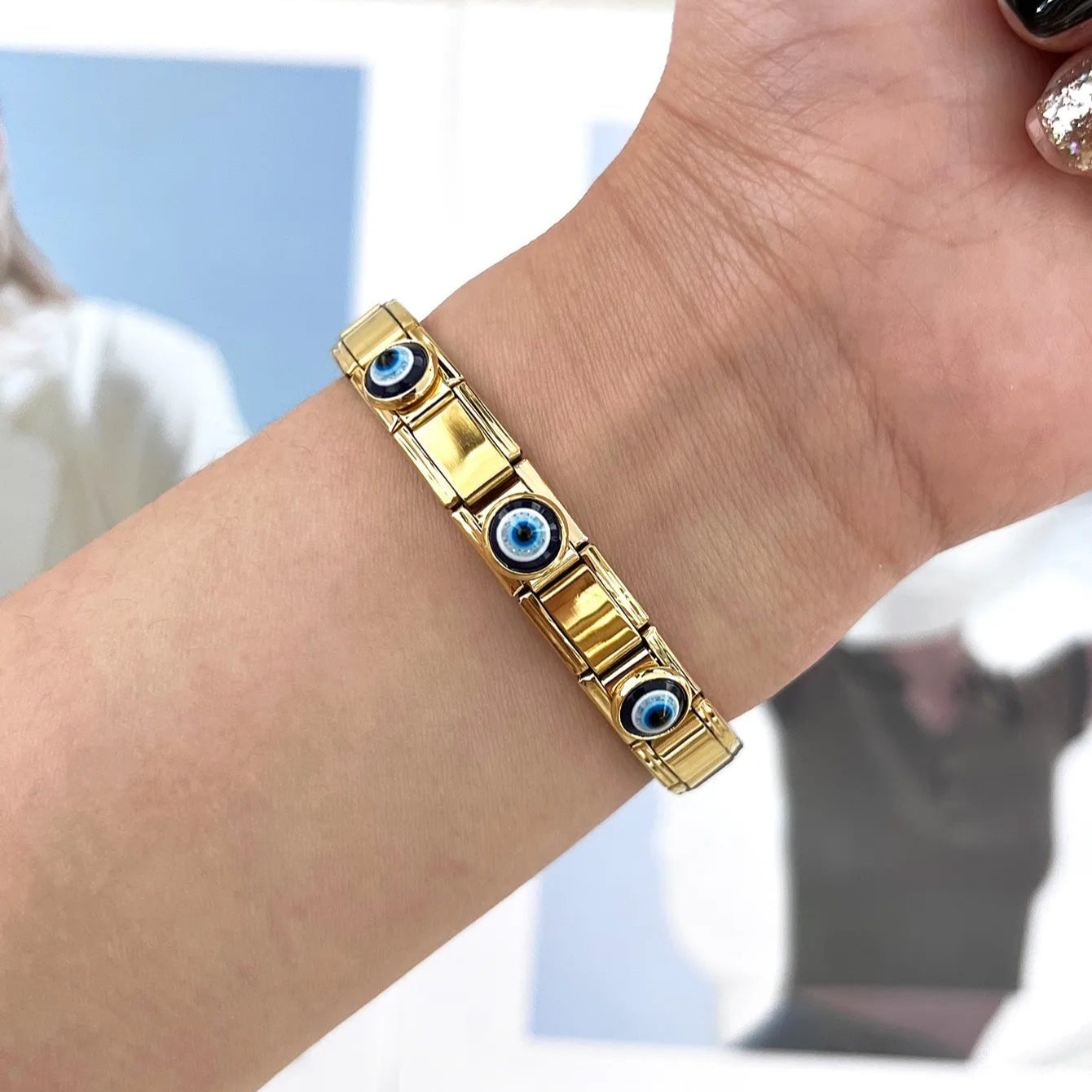 Pulsera Italiana Ojo Acero Inoxidable