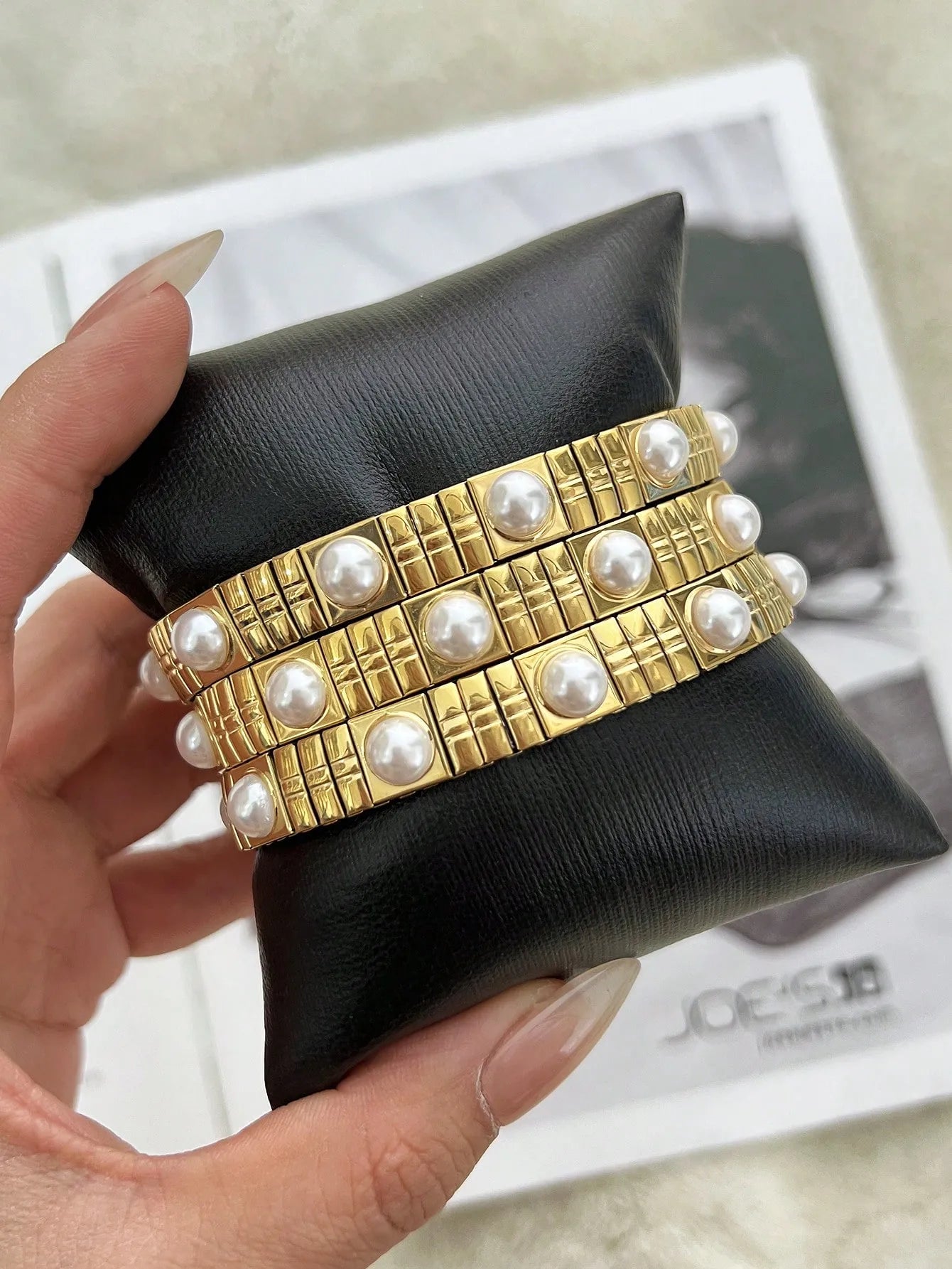 Pulsera Perlas Dorada Acero Inoxidable