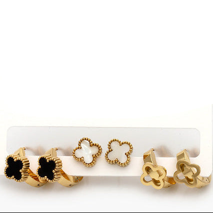 Set Aretes Trébol Acero Inoxidable