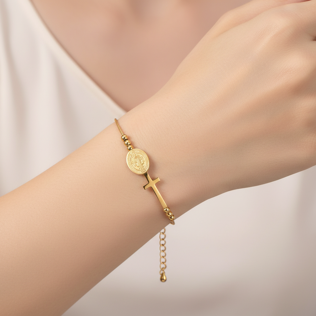 Pulsera Cruz San Benito Acero Inoxidable