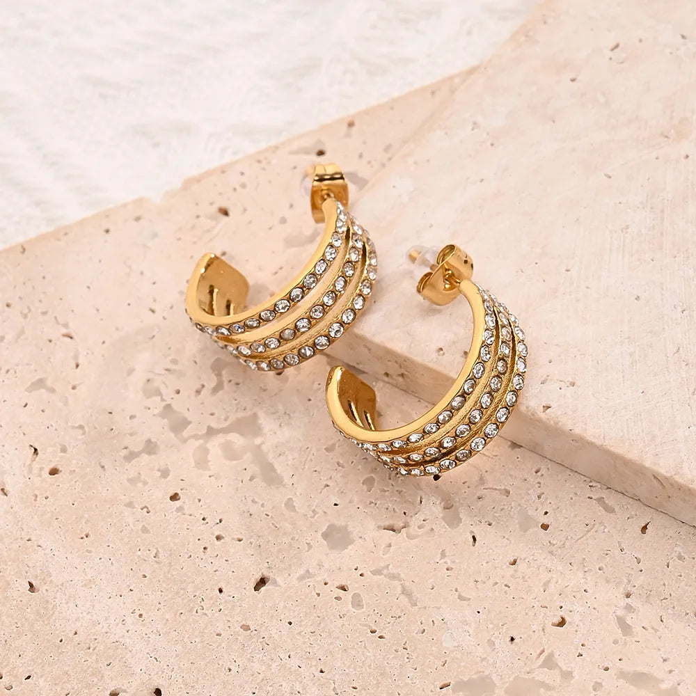 Arracadas Triple Elegante Acero Inoxidable