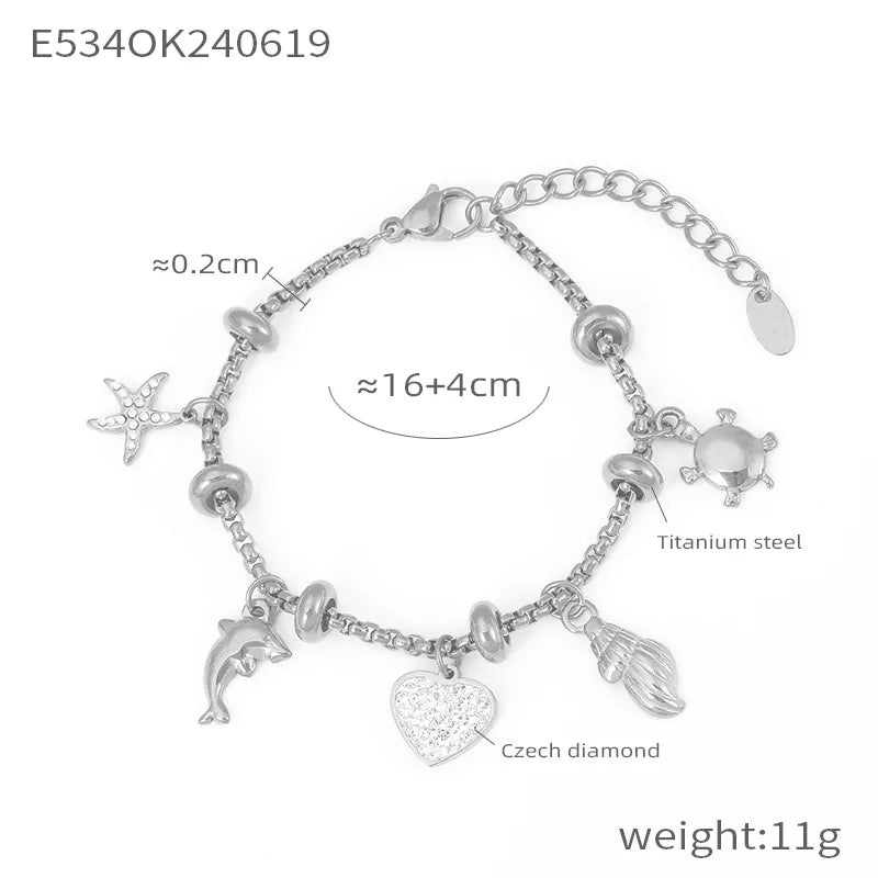 Pulsera Estrella Delfín Tortuga Acero Inoxidable