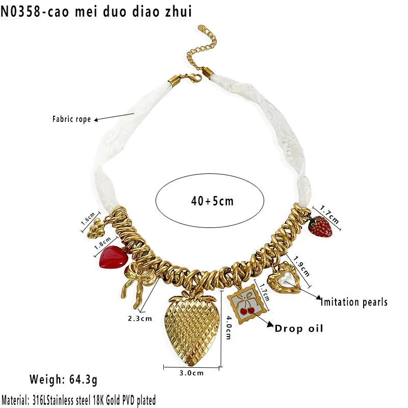 Collar Corazón Rojo Fresa Moño Acero Inoxidable