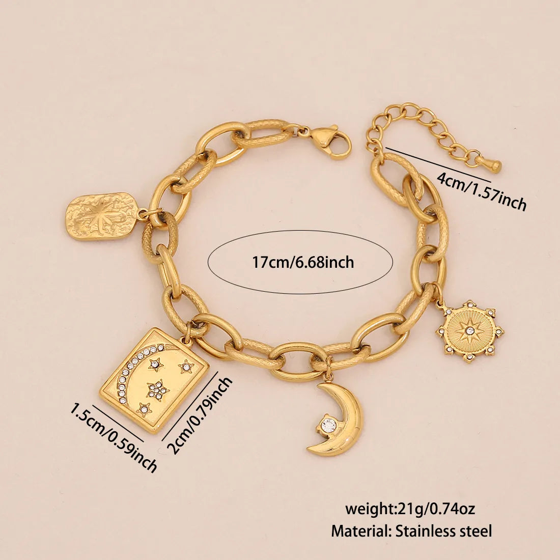 Pulsera Sol Estrella Luna Acero Inoxidable