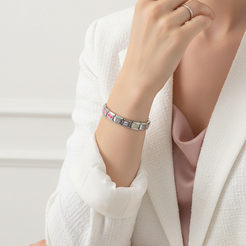 Pulsera Italiana Corazón Mariposa Acero Inoxidable