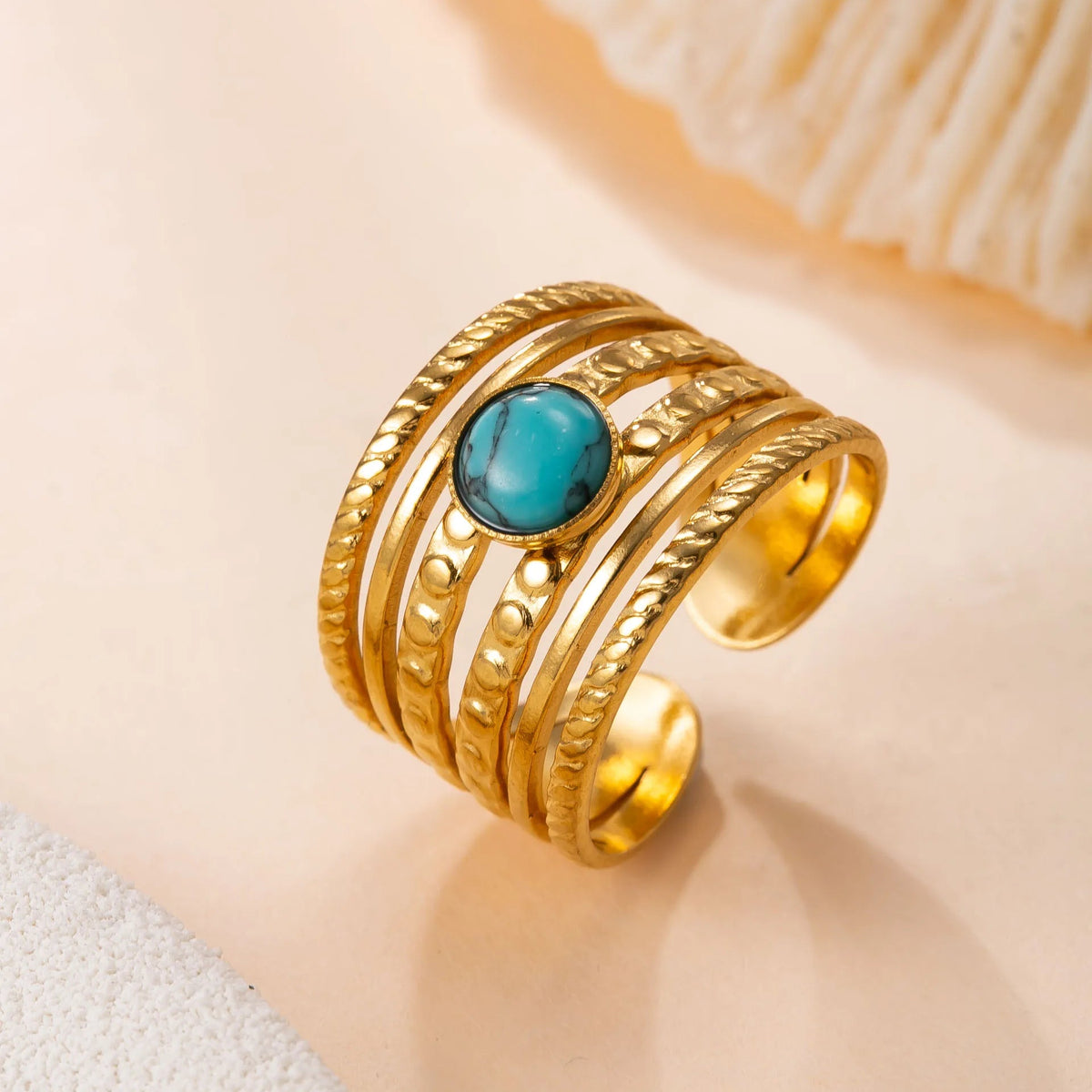 Anillo Abierto Turquesa Acero Inoxidable
