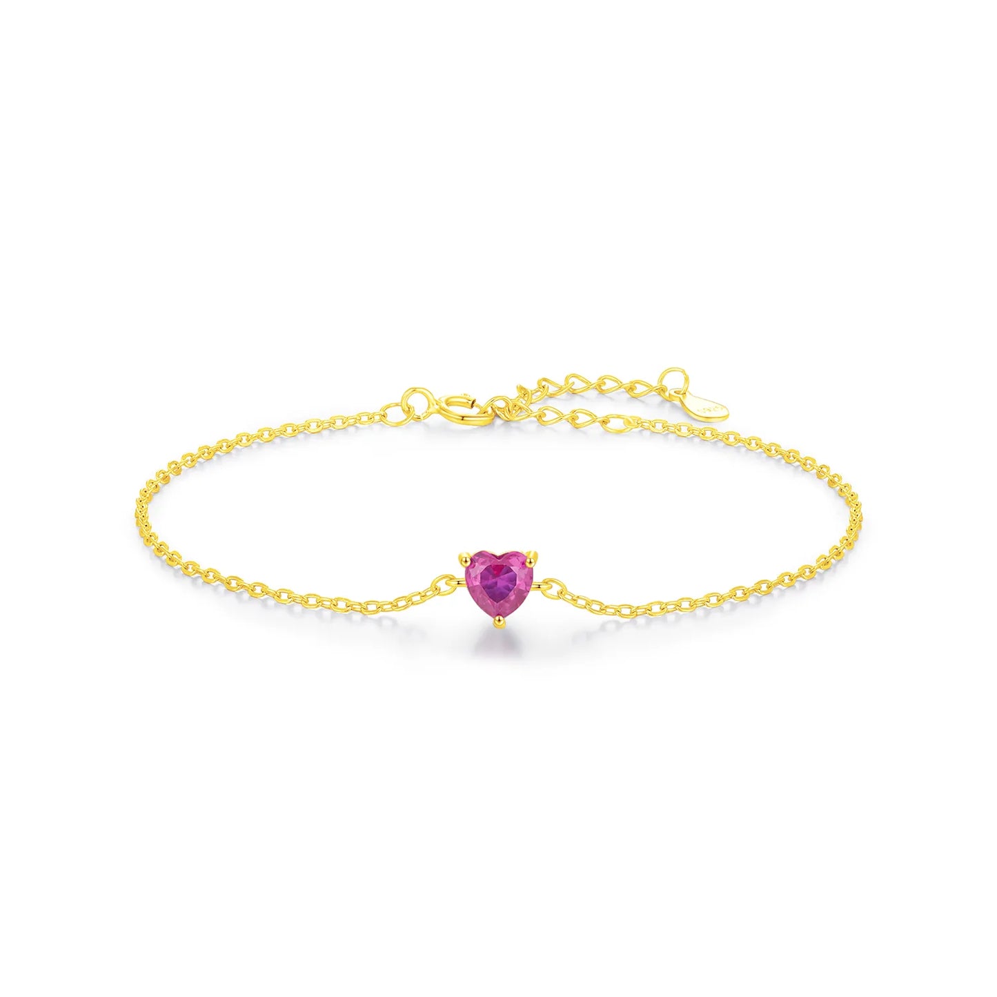 Pulsera Corazón Rosa Plata 925