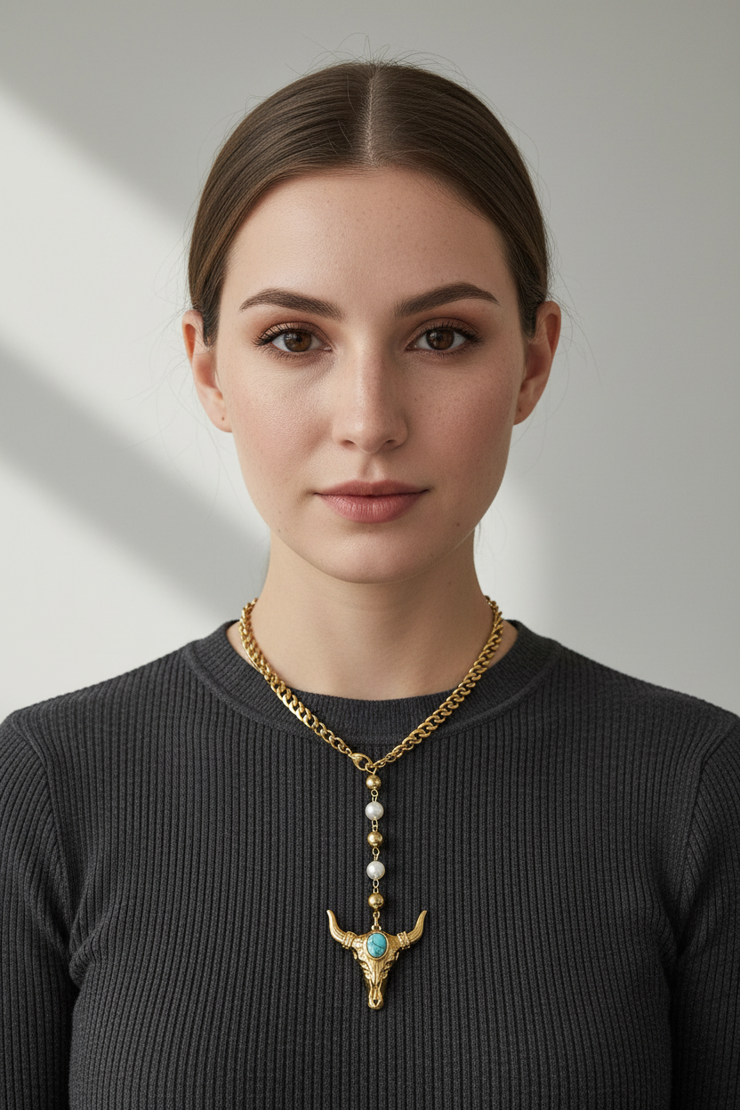 Collar Cabeza Toro Turquesa Acero Inoxidable