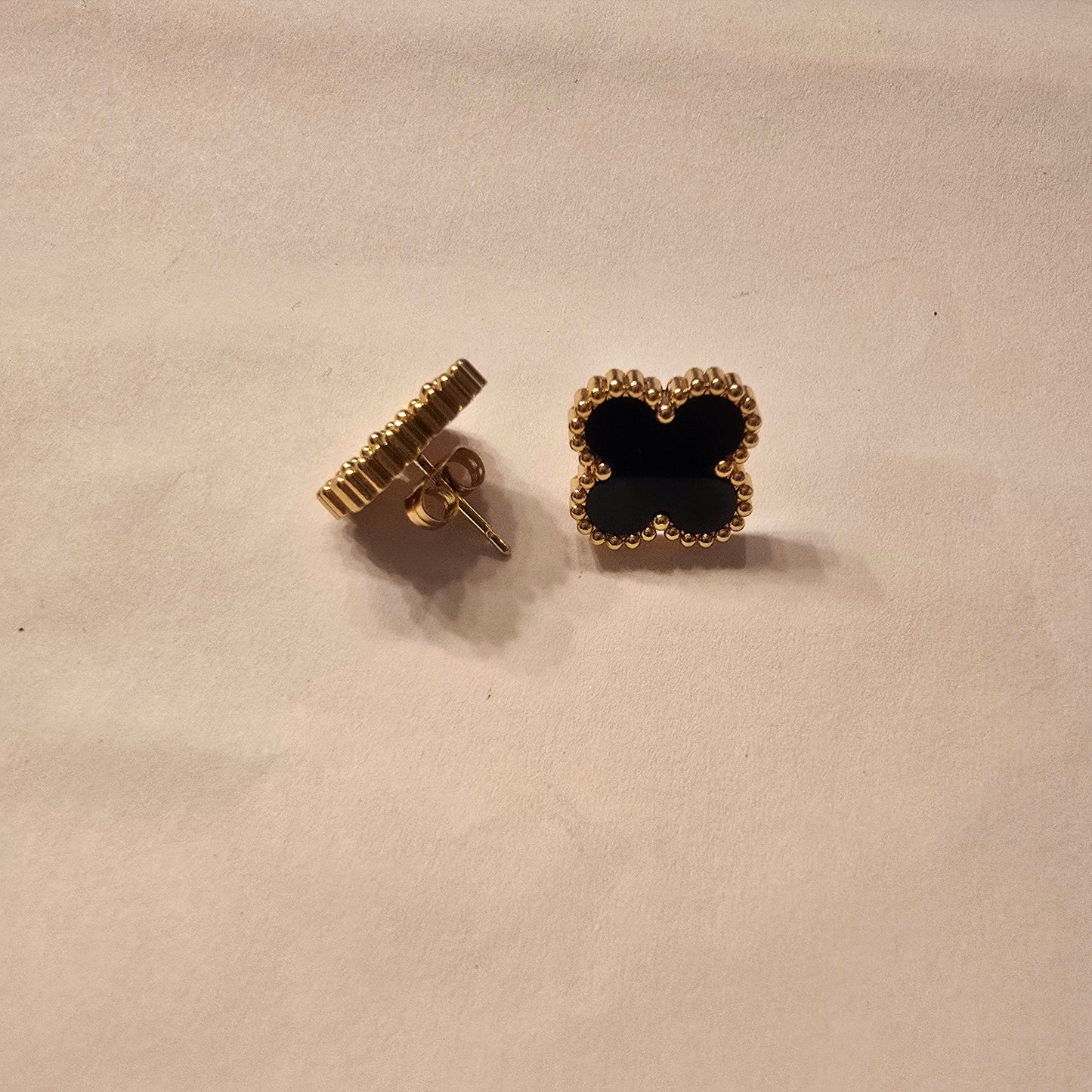 Aretes Trébol Negro Acero Inoxidable