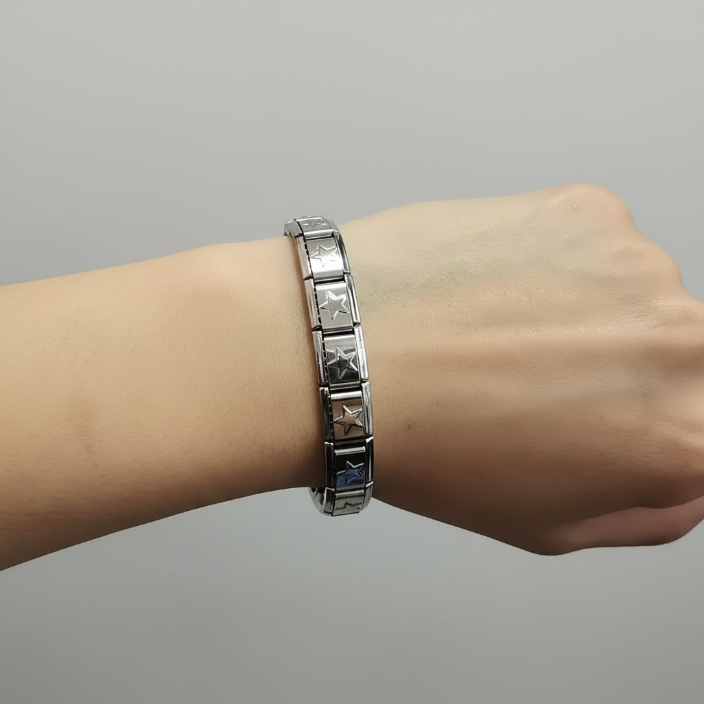 Pulsera Italiana Estrellas Acero Inoxidable