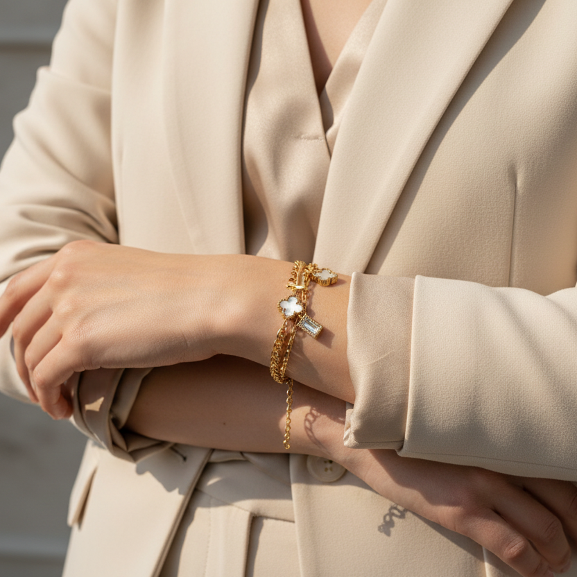 Pulsera Doble Trébol Acero Inoxidable