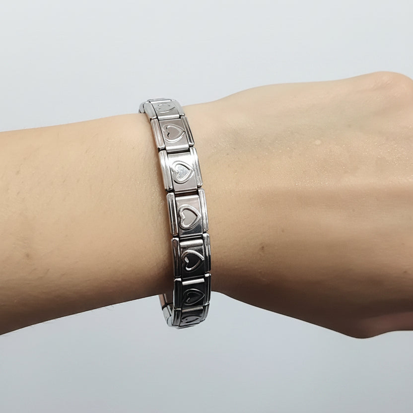 Pulsera Italiana Corazones Acero Inoxidable