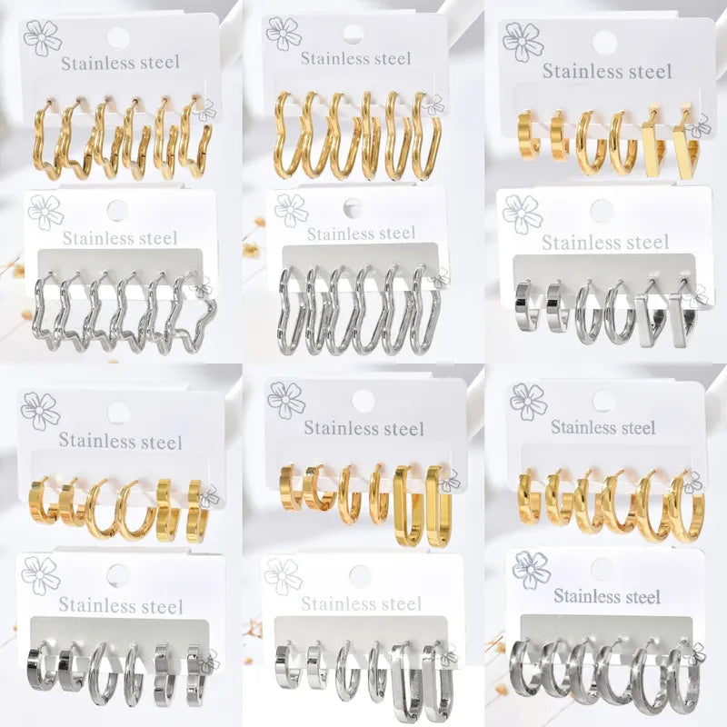 Set Arracadas Doradas Acero Inoxidable