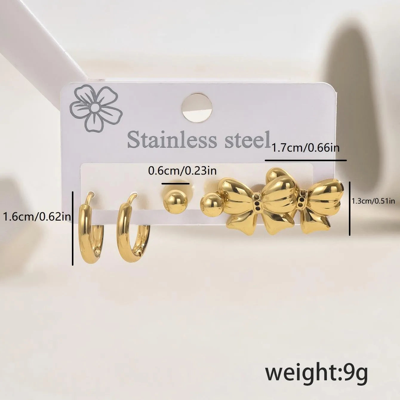 Set Aretes Moño Acero Inoxidable