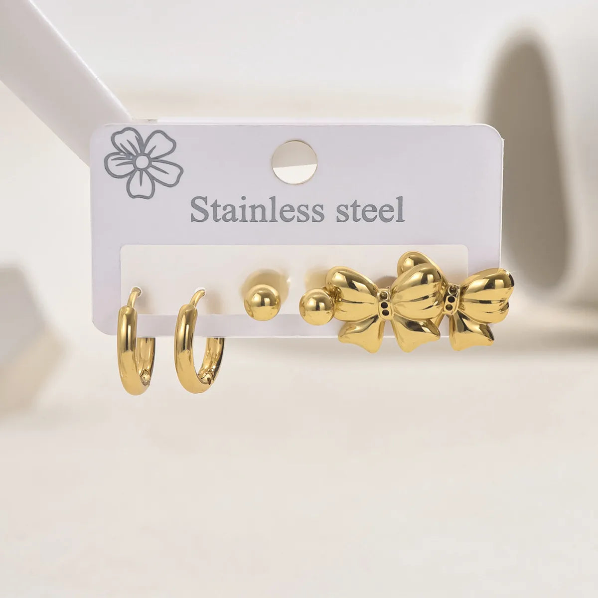 Set Aretes Moño Acero Inoxidable