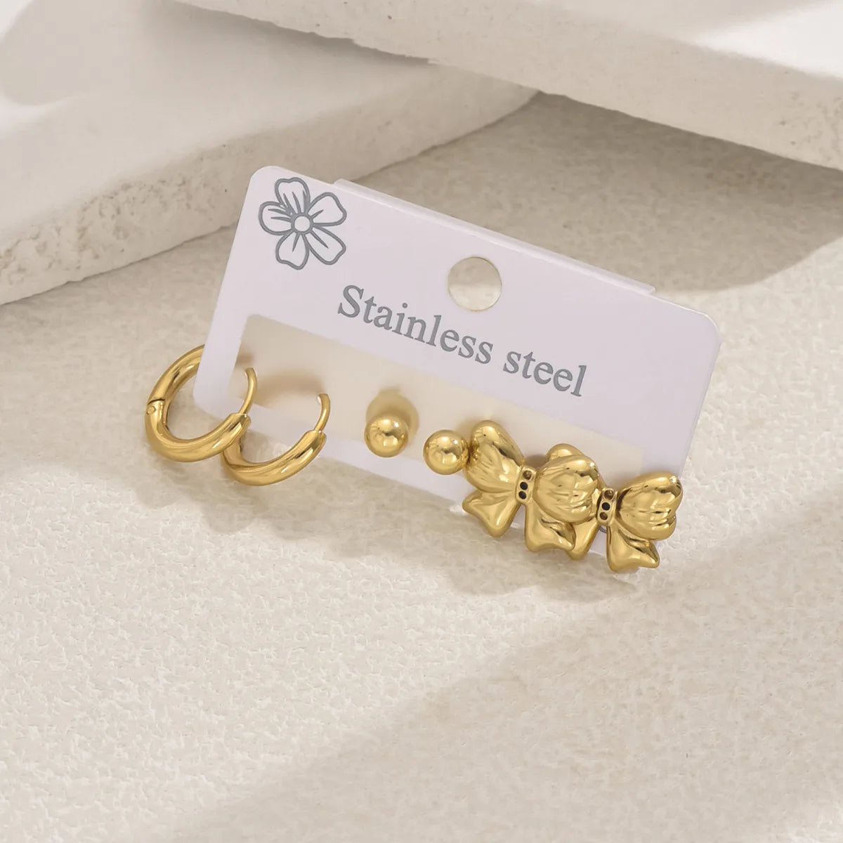 Set Aretes Moño Acero Inoxidable