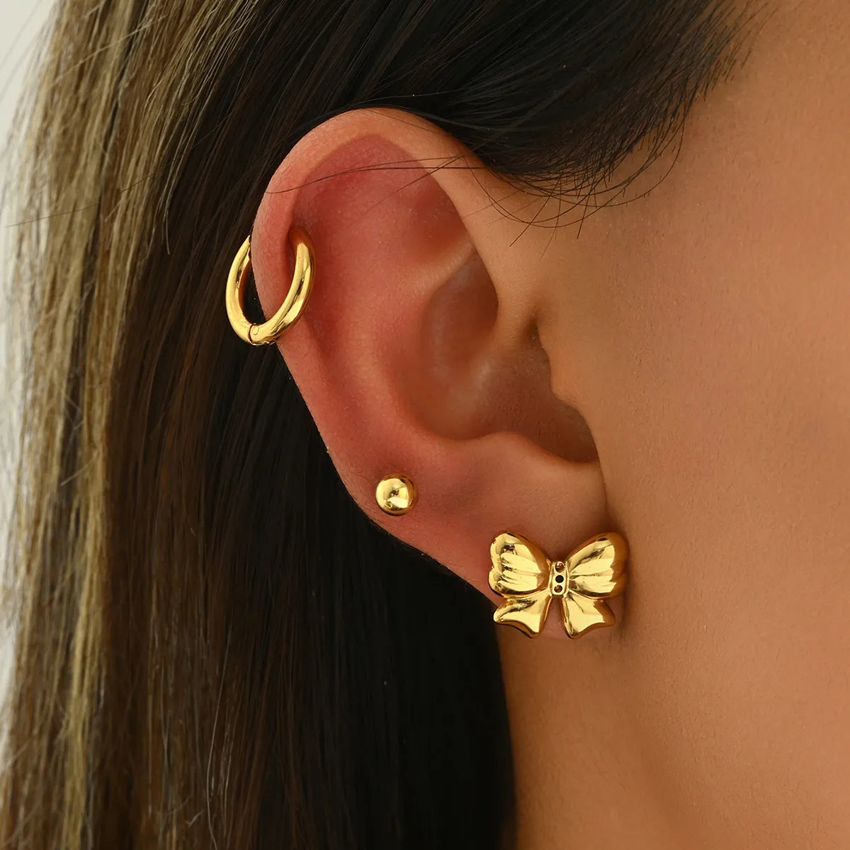 Set Aretes Moño Acero Inoxidable