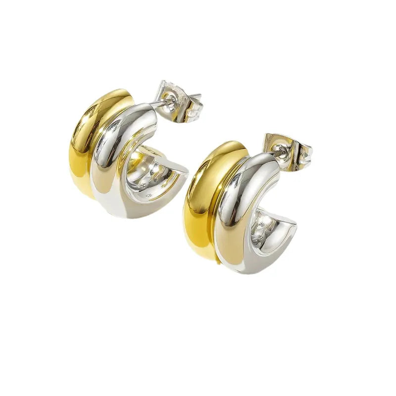 Aretes Doble Bicolor Acero Inoxidable
