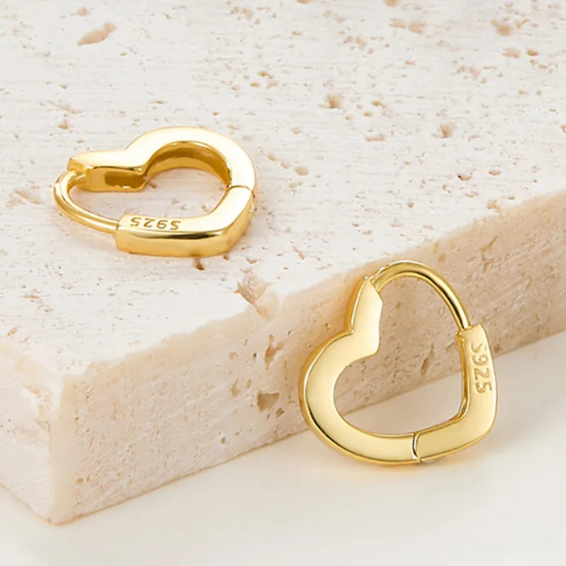 Aretes Corazón Dorado Plata De Ley 925