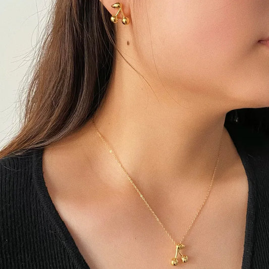 Aretes Cereza Acero Inoxidable