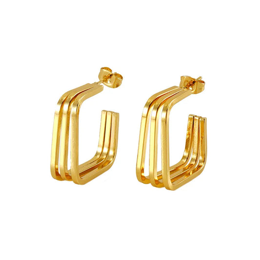 Aretes Triple Cuadrado  Acero Inoxidable