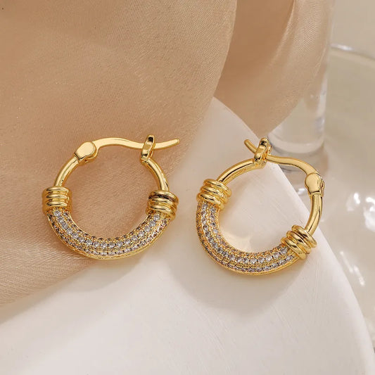 Arracadas Estilo Coreano Cobre Circón Chapado En Oro